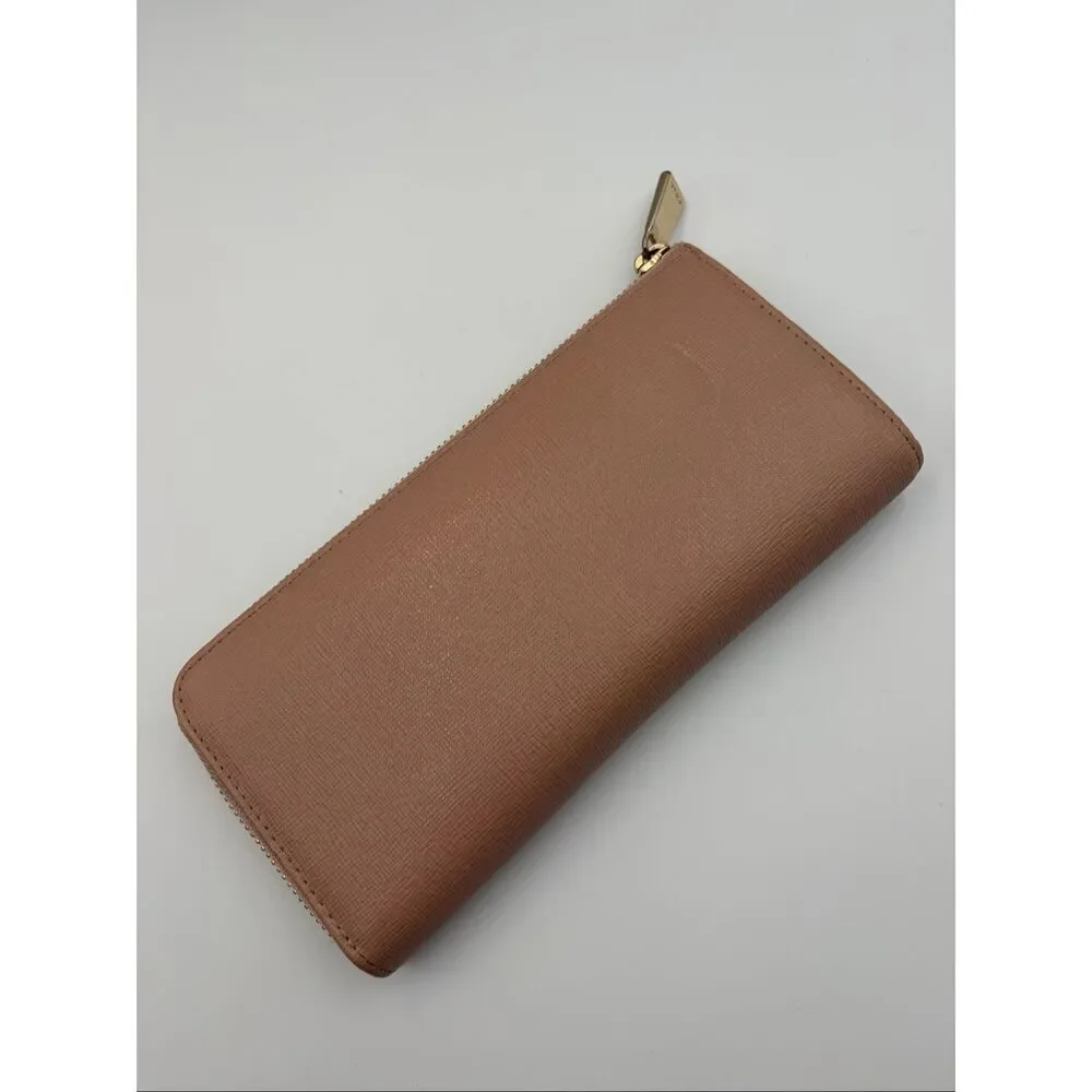 Furla Blush Pink Saffiano Leather Corner Zip Wallet Continental Wallet
